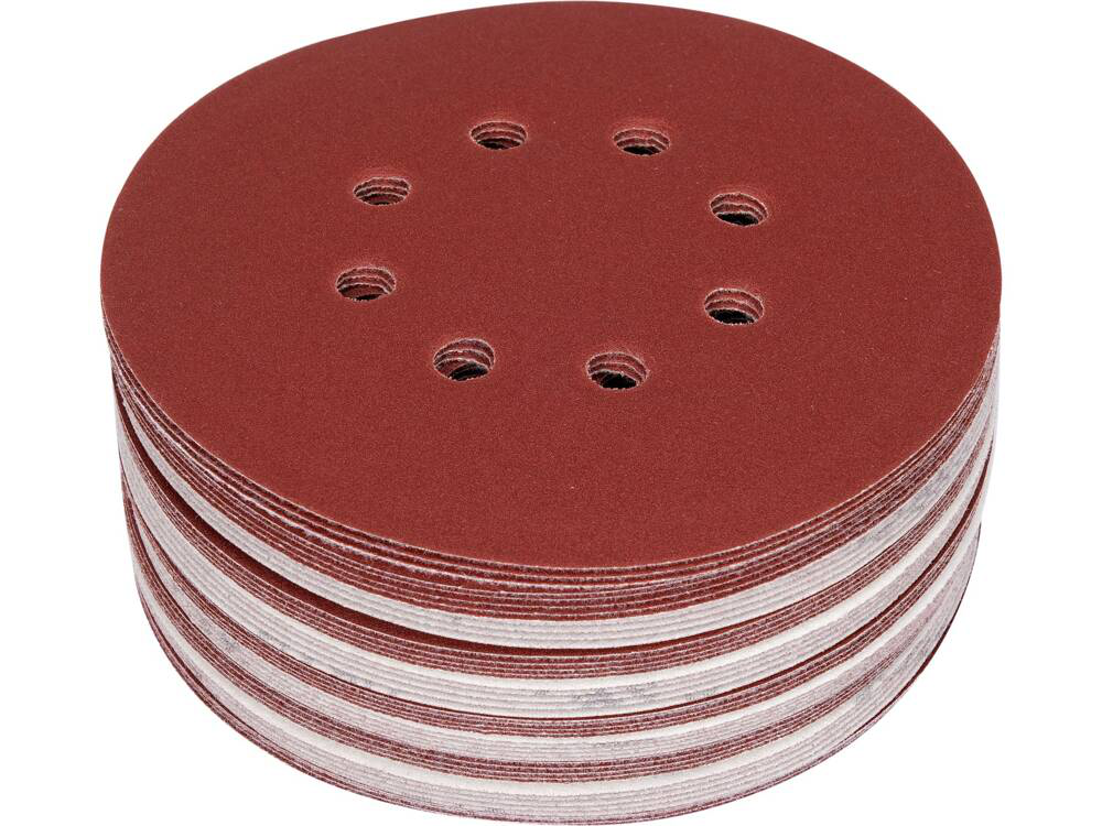 Set 50 discuri abrazive VELCRO, 150mm, 8 gauri, P180 - YT-834597