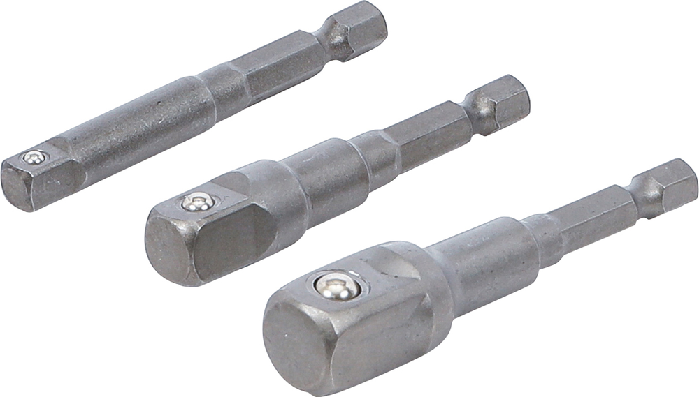 Set adaptoare pentru tubulare cu antrenare 6,3 mm (1/4"), 10 mm (3/8"), 12,5 mm (1/2") pentru autofiletante, maşini de găurit, antrenare cu hexagon exterior 6,3 mm (1/4") , 3 piese - 9685-BGS