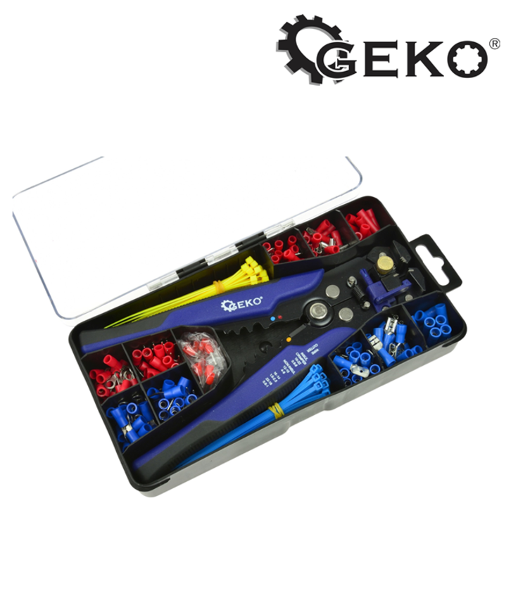 Trusa cu cleste universal decablator si sertizat automat si conectorii 260 piese Geko G01776